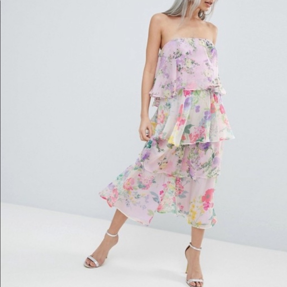 ASOS Tiered Jumpsuit Mixed Floral